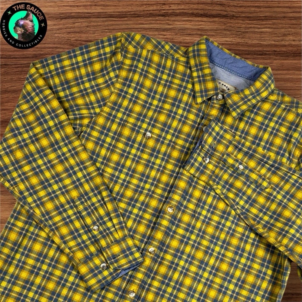 Fat Face Button Down Shirt Mens L Cotton Yellow Blue Plaid Long Sleeve‎ Flannel